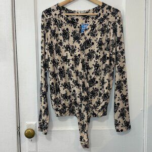 NWT Free People Intimately Women's Turnt Floral Ecru/Black Bodysuit, Size L